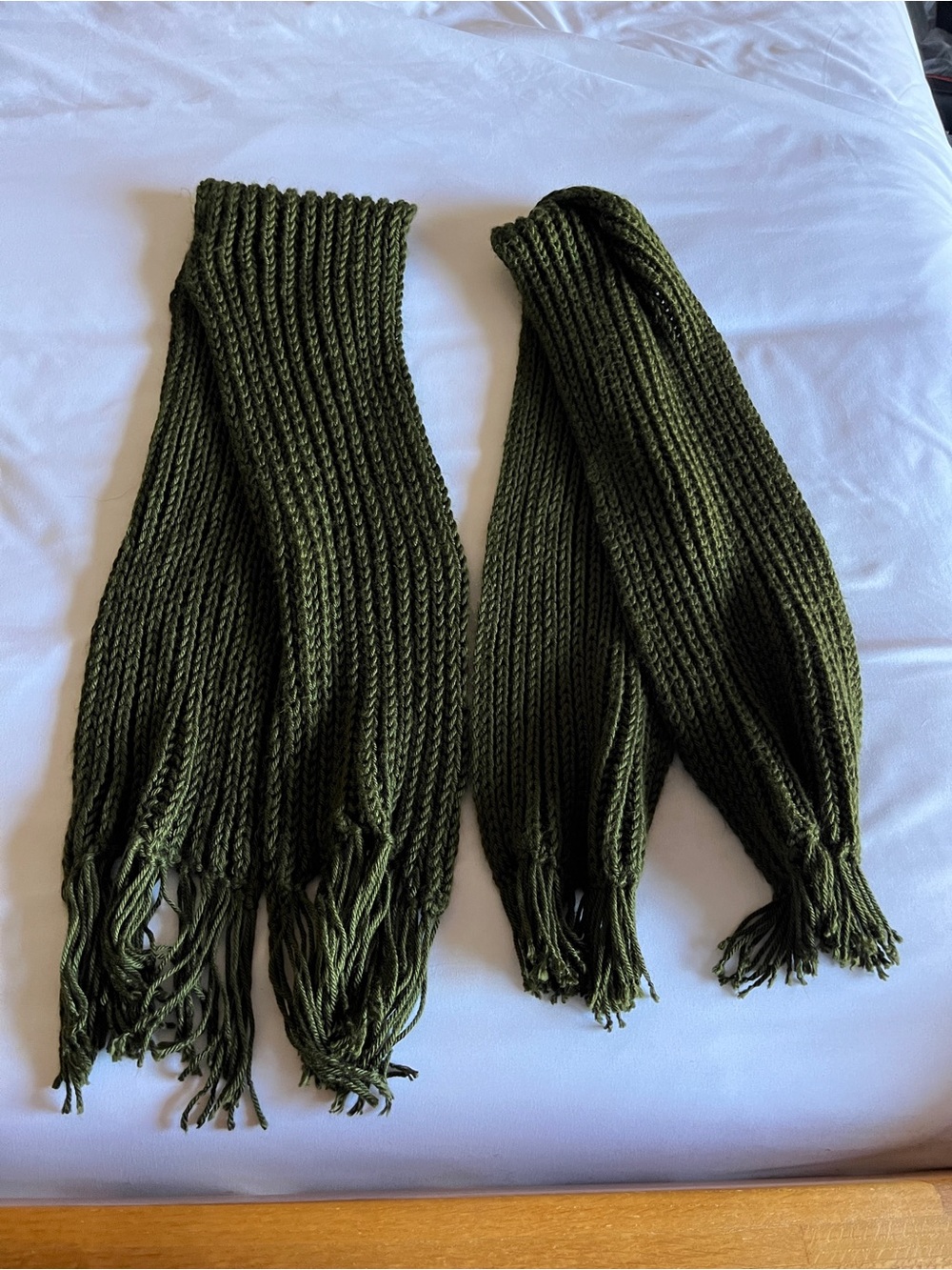 Olive Green Knit Fringe Scarf — Women Accessories